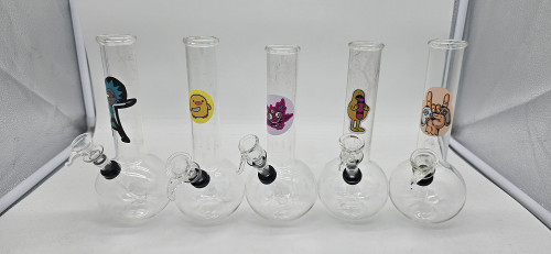 8" Clear Glass Water Pipe w/Sticker & Slider