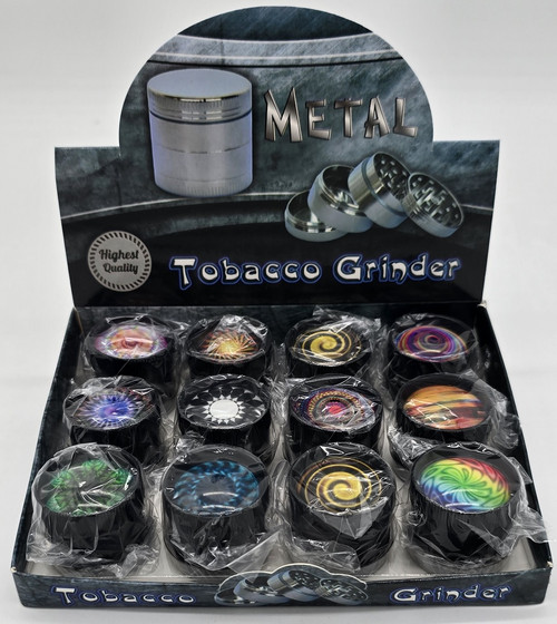 30mm Black Aluminum Swirl Color Grinder 12ct Display