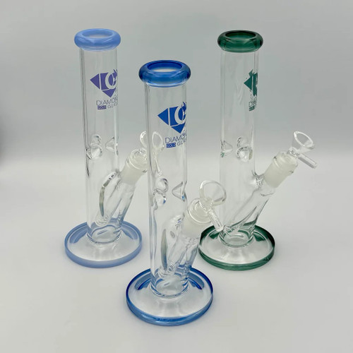 Diamond Glass 10" Straight Base Water Pipe w/Dry Bowl