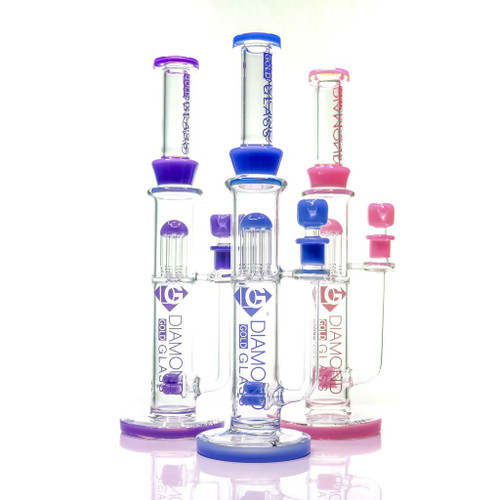 Diamond Glass 16" Diamond Tri-Line Water Pipe Rig