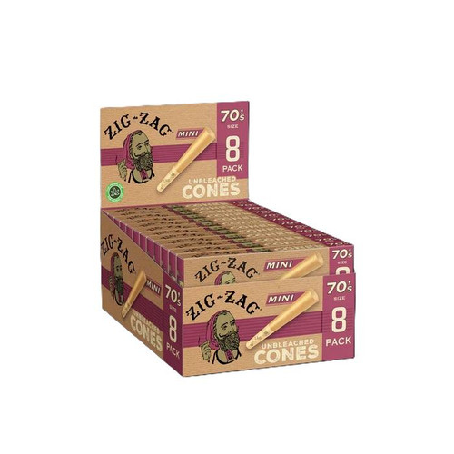 Zig Zag 70mm Unbleached Paper Cones (8ct) 18pack Display