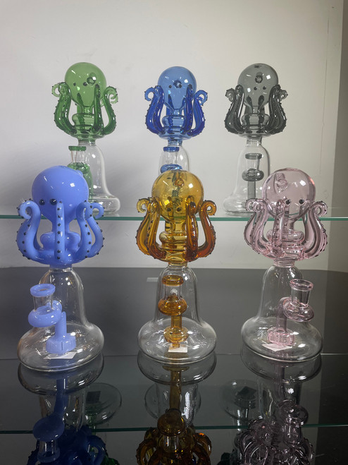 8.5" Rising Octopus Head Shower Perc Water Pipe Rig (Blue) 