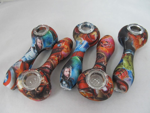 4.5" Super Hero Character Silicone Hand Pipe w/ Honey Comb Bowl