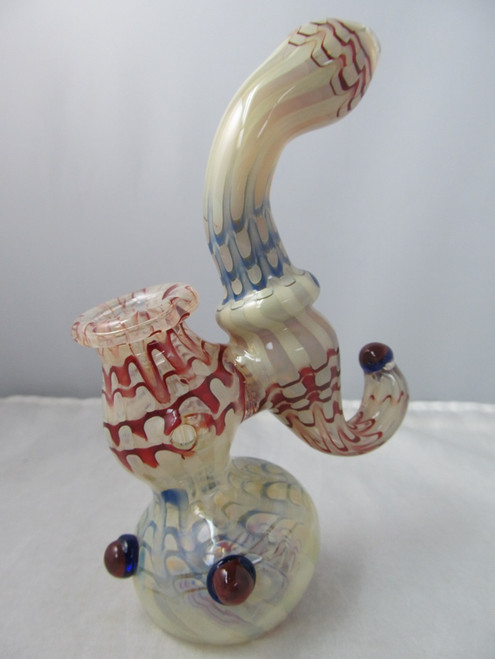 7" Giant Webs Caramel Marbles Glass Bubbler 