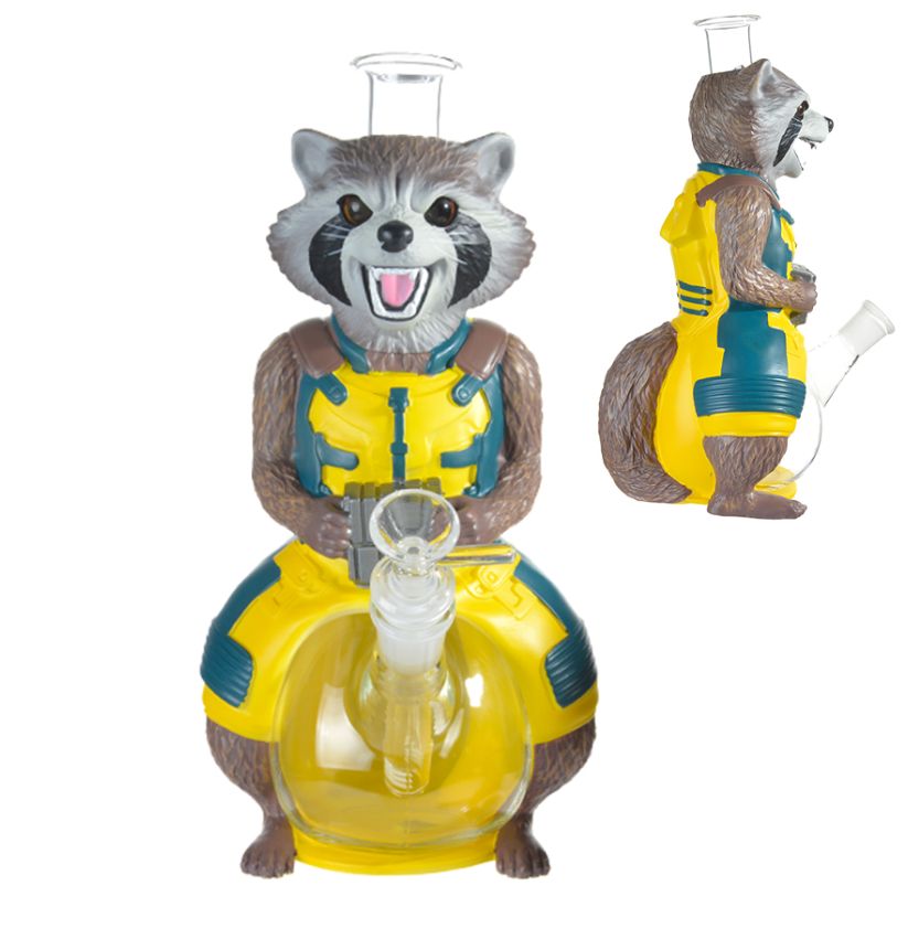 11" Resin Giant Racoon Water Pipe w/Dry Bowl
