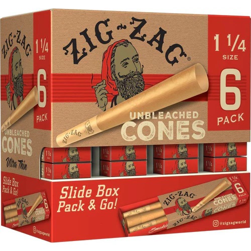 Zig Zag 1-1/4 Unbleached Size Pre-Rolled Cones 6ct Pack 36ct Promo Box