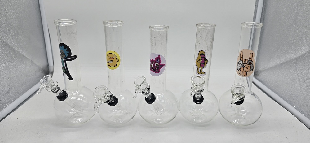 8" Clear Glass Water Pipe w/Sticker & Slider