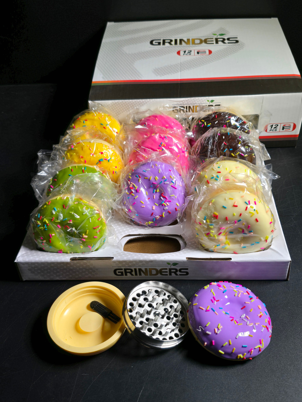 70mm Sprinkle Donut 3Part Grinder 12ct Display