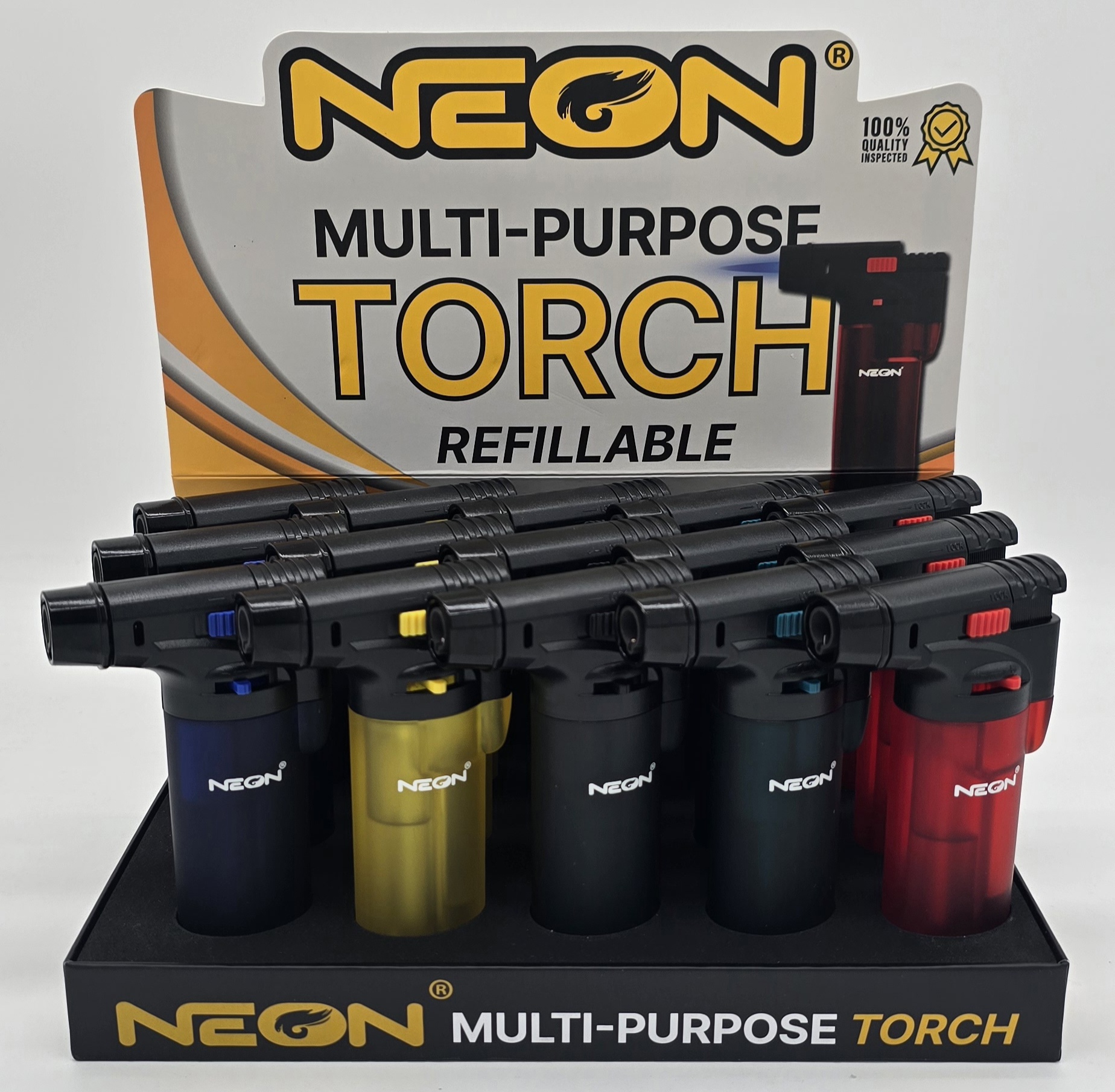 Neon Torch 4.5" See Thru Torch Gun 15ct Display