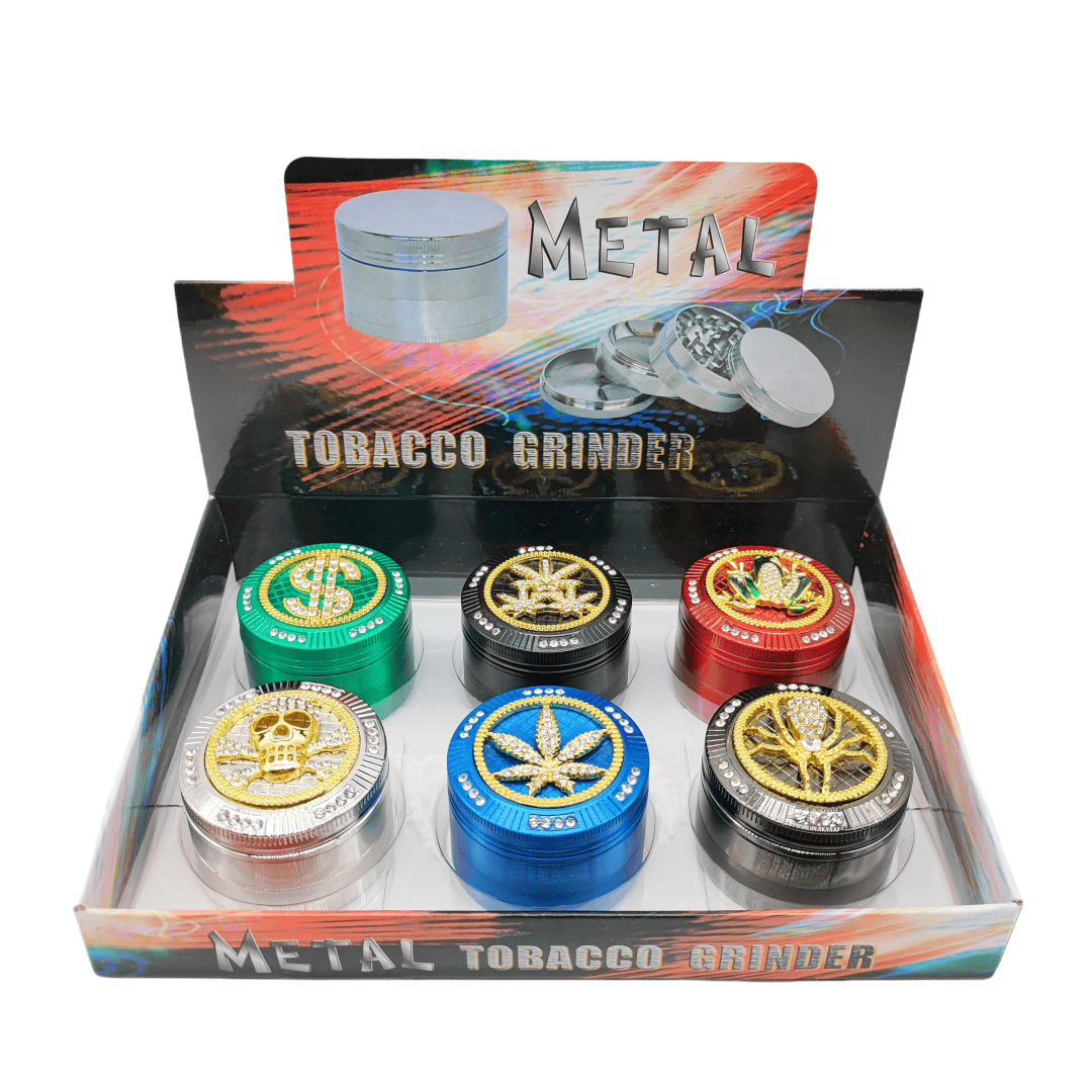 2" Diamond 3D Emblem Effect 4 Part Zinc Alloy Grinder 6ct Display
