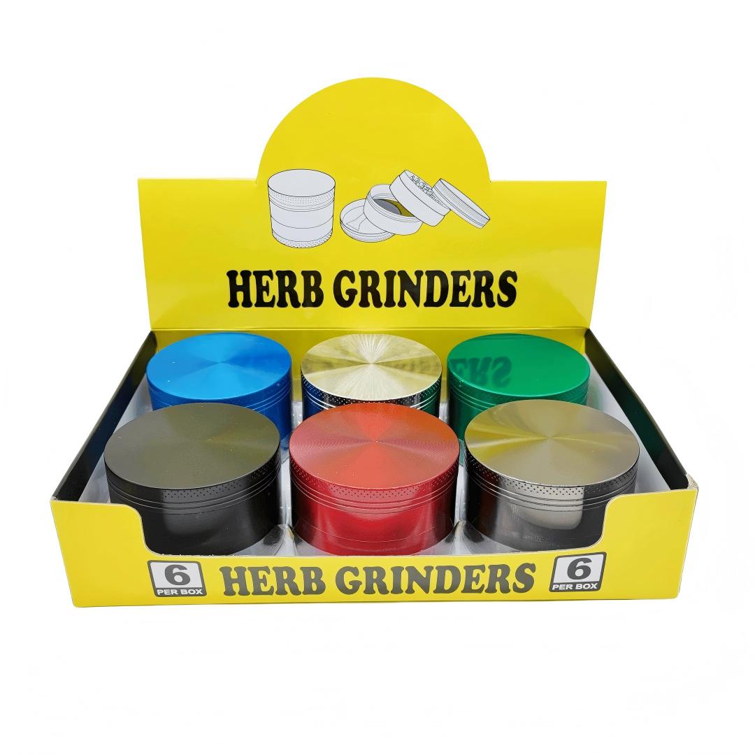 1.6" Solid Finish 4 Part Zinc Alloy Grinder 6ct Display