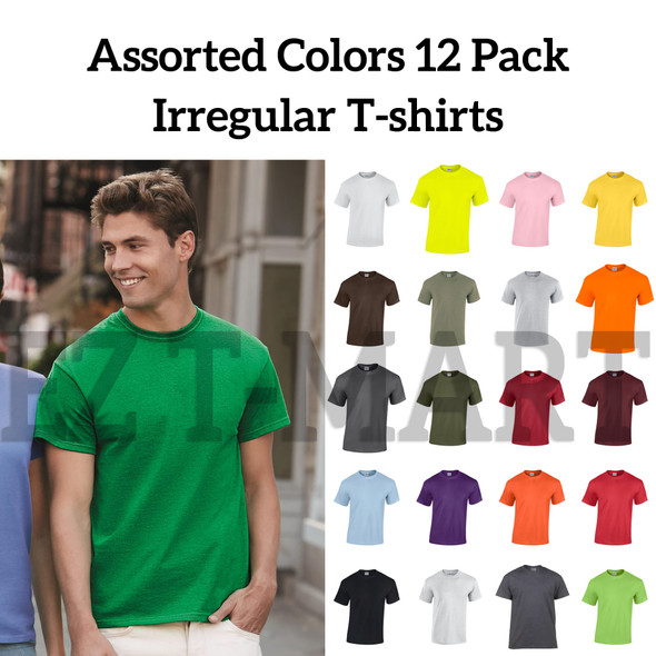 Blank Irregular Mill Grade T-shirts Assorted (12 PC Pack) 