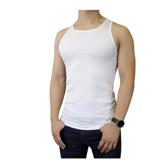 LyFe Lyke Men's Cotton Ribbed White A-Shirt Single Pack 