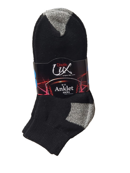 3 Pair Double Lux Sports Ankle Socks Black  With Grey Heal