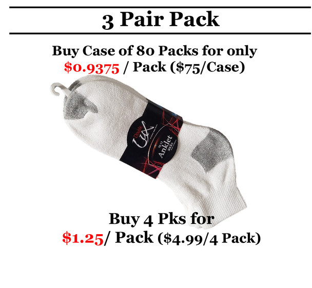3 Pair Double Lux Sports Ankle Socks (White with Grey Heal)