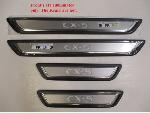 Mazda CX-5 Aluminum Scuff Plates with an illuminated CX-5 logo