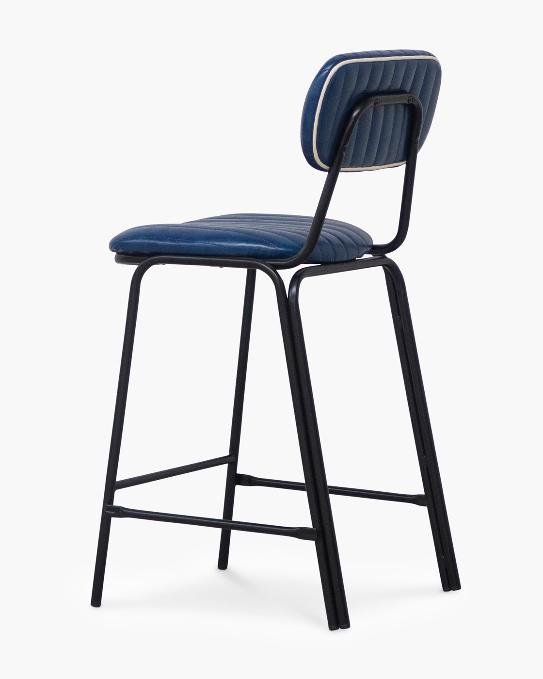 Barry Bar Stool - Blue / White Piping, 65Cm