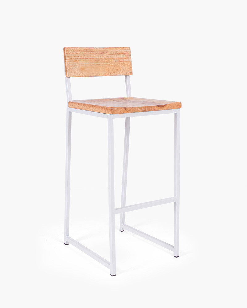 Baxter Barstool  - White - Natural Wood, 75Cm