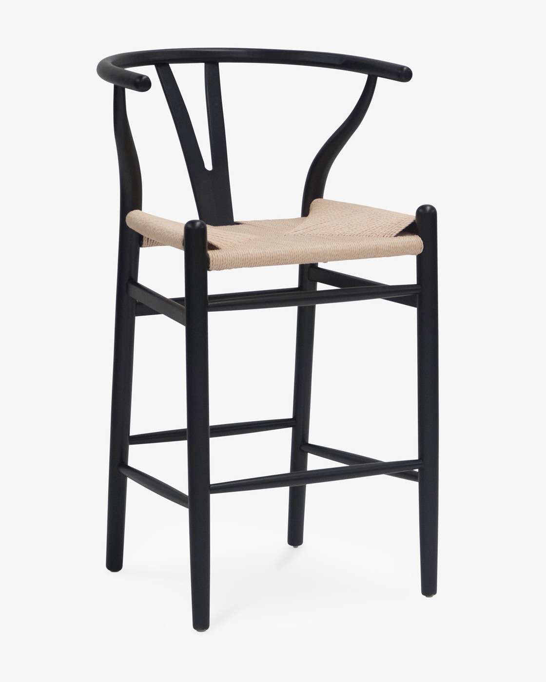 Hans Wegner Replica Wishbone B/Stool, Black W Nat Seat, 65Cm