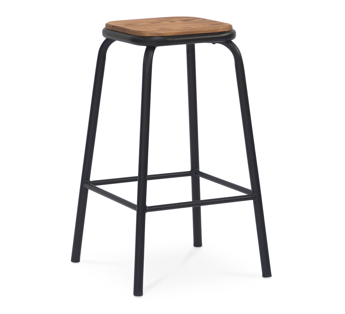 Pedro Bar Stool -Matt Black - Walnut Wood, 65Cm