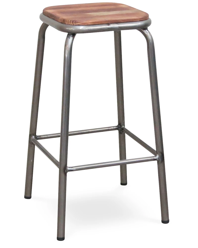 Pedro Bar Stool - Raw Metal Varnish - Walnut Wood, 65Cm