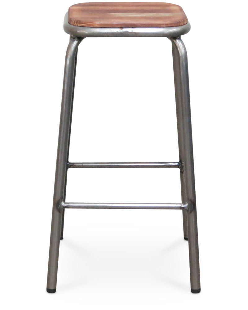 Pedro Bar Stool - Raw Metal Varnish - Walnut Wood, 65Cm