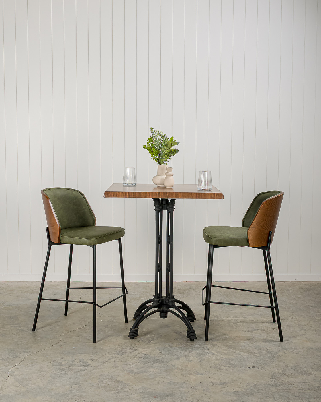 Clive Bar Stool - Dark Wood Back - Forest Green, 65Cm