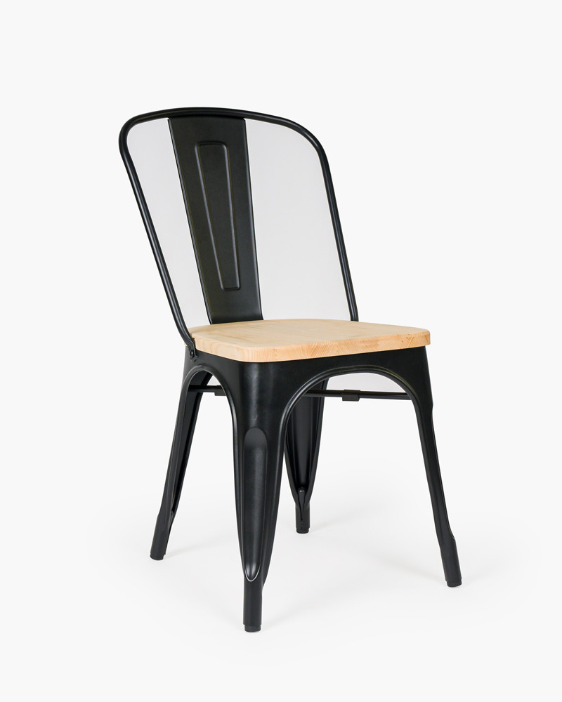Tolix Replica Chair With Solid Ash Seat  - Matt Black