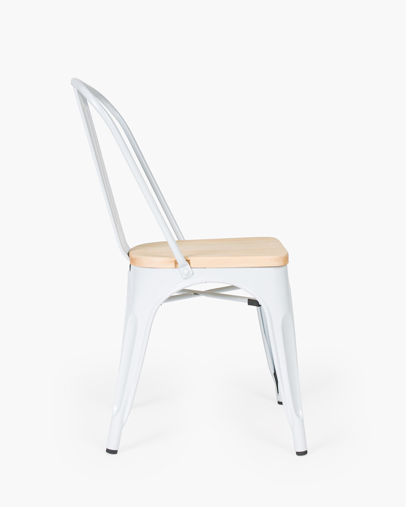 Tolix Replica Chair With Solid Ash Seat - White