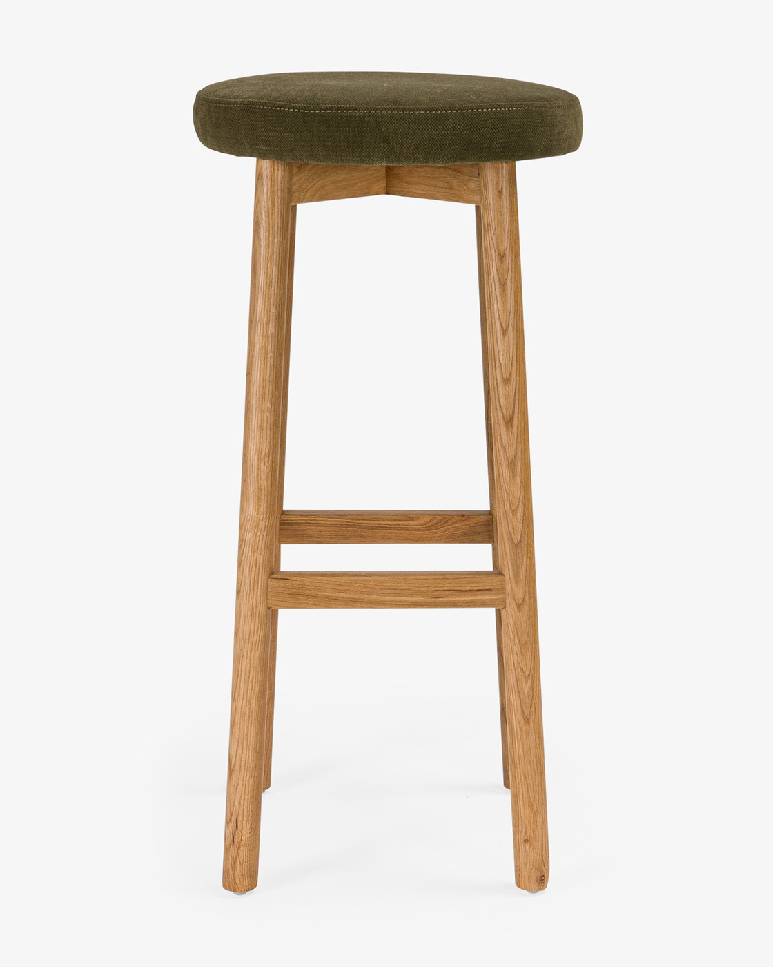 Curve Bar Stool - Natural Oak, Olive Green Seat 75cm