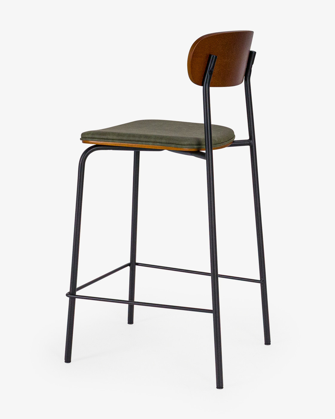Neal Bar Stool - Dark Wood & Forest Green, 65Cm