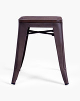 Tolix Replica Bar Stool -Matt Bronze, Rustic Wood Seat, 45Cm