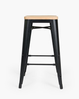 Tolix Replica Bar Stool Solid Ash Seat - Matt Black, 76Cm