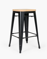 Tolix Replica Bar Stool Solid Ash Seat - Matt Black, 76Cm
