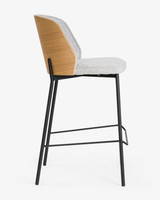 Clive Bar Stool - Natural Wood Back - Grey Fabric, 65Cm
