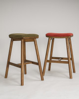 Archie Bar Stool - Walnut, 65Cm, Olive Green Seat