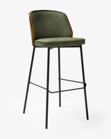 Clive Bar Stool - Dark Wood Back - Forest Green, 75Cm