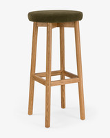 Curve Bar Stool - Natural Oak, Olive Green Seat 75cm
