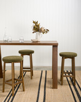 Curve Bar Stool - Dark Oak, Olive Green Seat 65cm