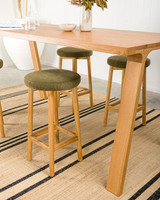 Curve Bar Stool - Natural Oak, Olive Green Seat 65cm