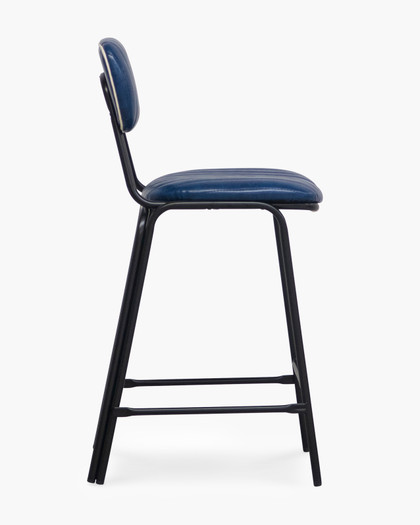 Barry Bar Stool - Blue / White Piping, 65Cm