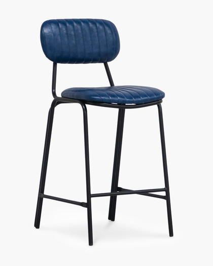 Barry Bar Stool - Blue / White Piping, 65Cm