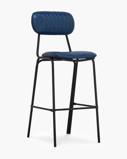 Barry Bar Stool - Blue / White Piping, 75Cm