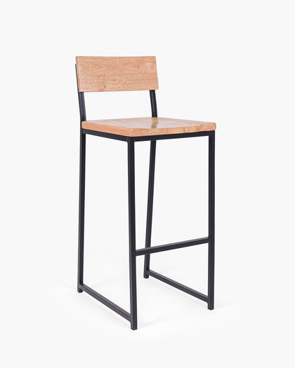 Baxter Barstool  - Matt Black - Natural Wood, 75Cm