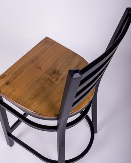 Mitchell Barstool - Matt Black, Wooden Seat, 65Cm