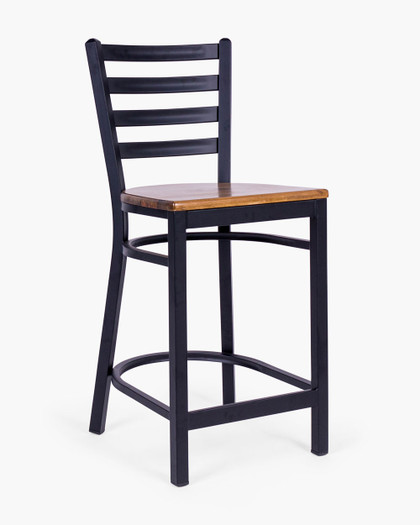 Mitchell Barstool - Matt Black, Wooden Seat, 65Cm
