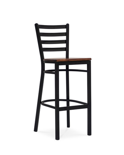 Mitchell Barstool - Matt Black, Wooden Seat, 75Cm