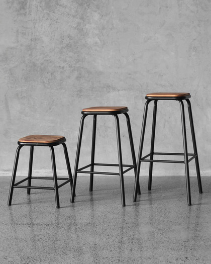 Pedro Bar Stool -Matt Black - Walnut Wood, 65Cm