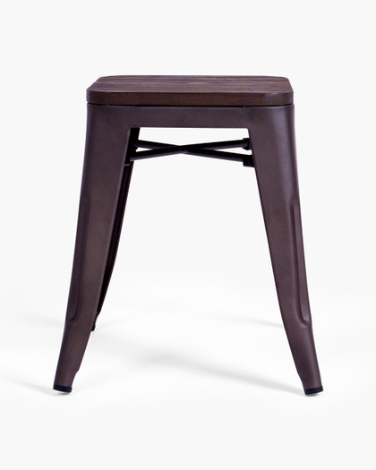 Tolix Replica Bar Stool -Matt Bronze, Rustic Wood Seat, 45Cm