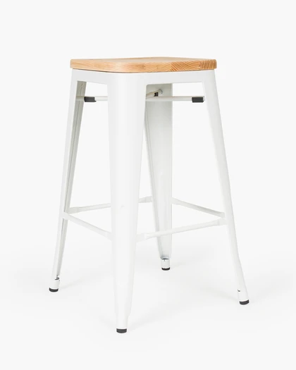 Tolix Replica Bar Stool Solid Ash Seat - Matt White, 66Cm